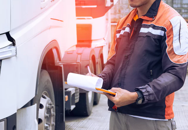 Photo of a man checking the truck